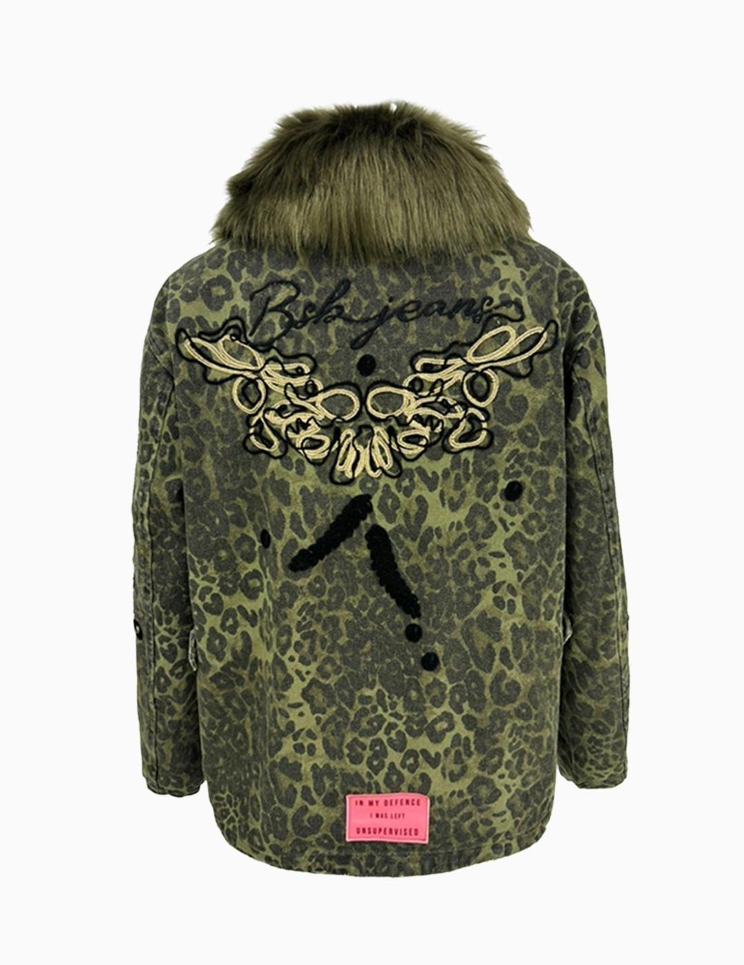 CHAQUETA BSB CUELLO CON PELO LEOPARDO VERDE