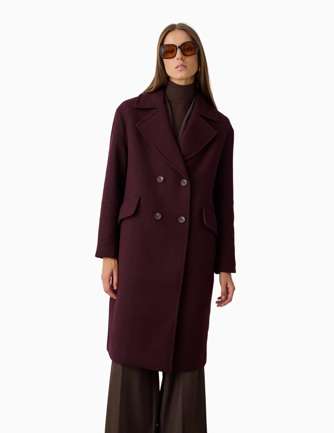 ABRIGO BSB LARGO DE PAÑO CON BOLSILLOS GRANATE