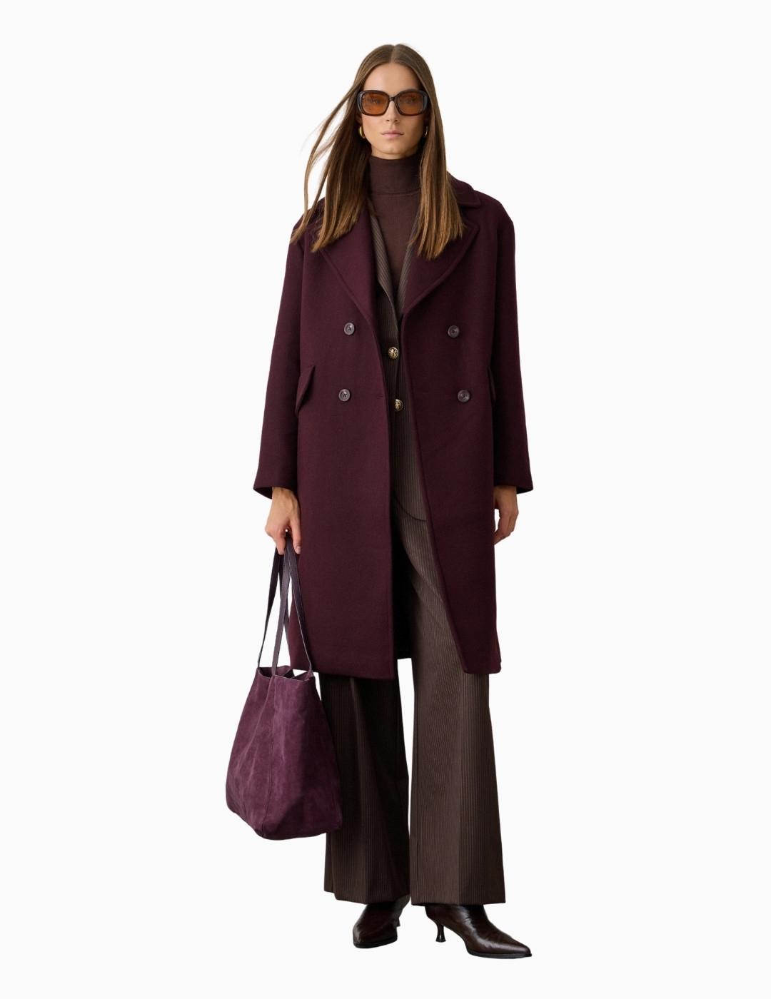 ABRIGO BSB LARGO DE PAÑO CON BOLSILLOS GRANATE