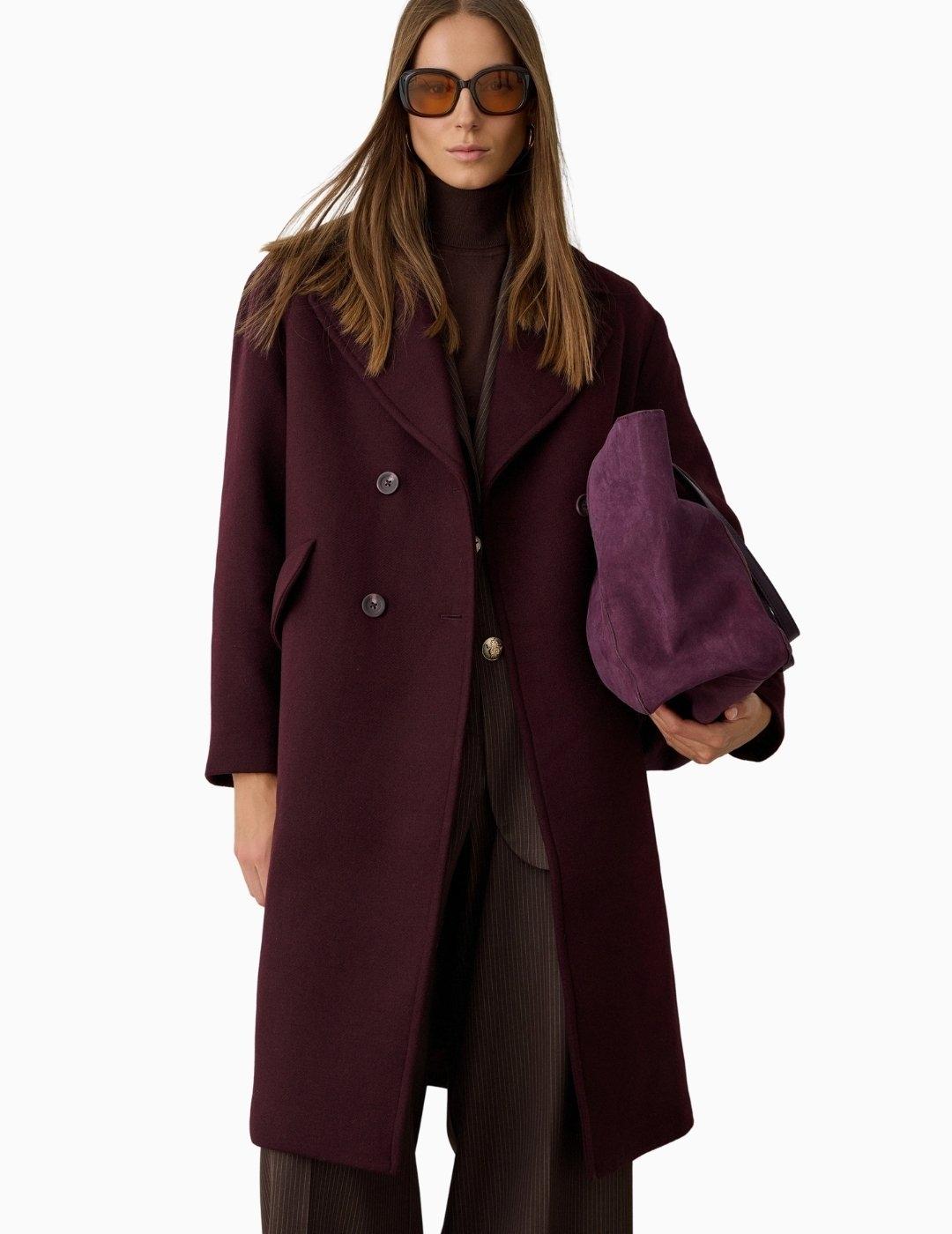 ABRIGO BSB LARGO DE PAÑO CON BOLSILLOS GRANATE