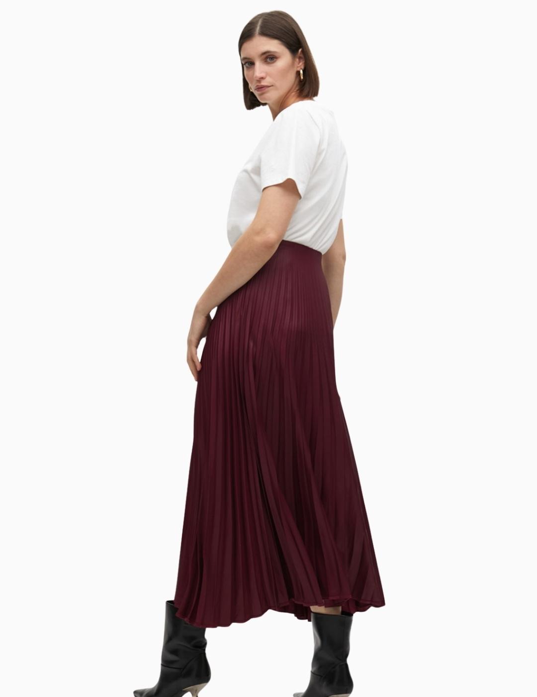 FALDA LOLA CSDM PLISADA EFECTO ENCERADA GRANATE