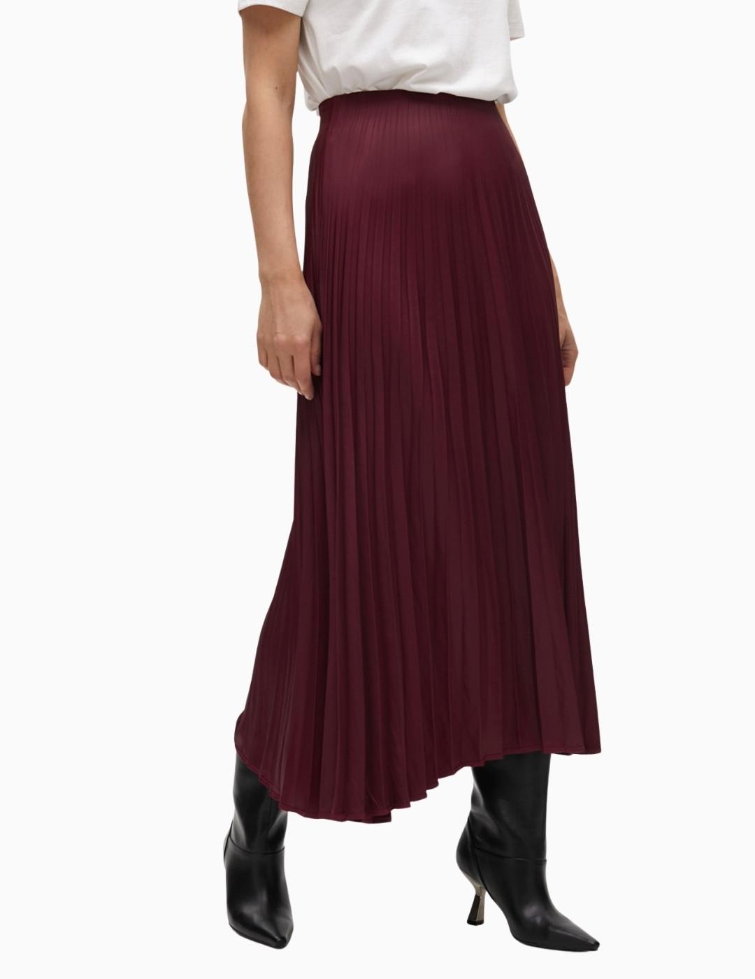 FALDA LOLA CSDM PLISADA EFECTO ENCERADA GRANATE