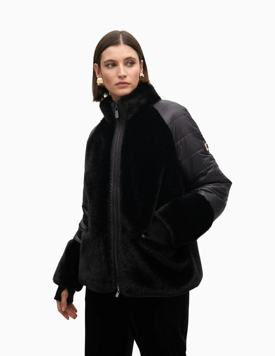 ABRIGO LOLA CSDM COMBINADO PIEL Y PELO  NEGRO