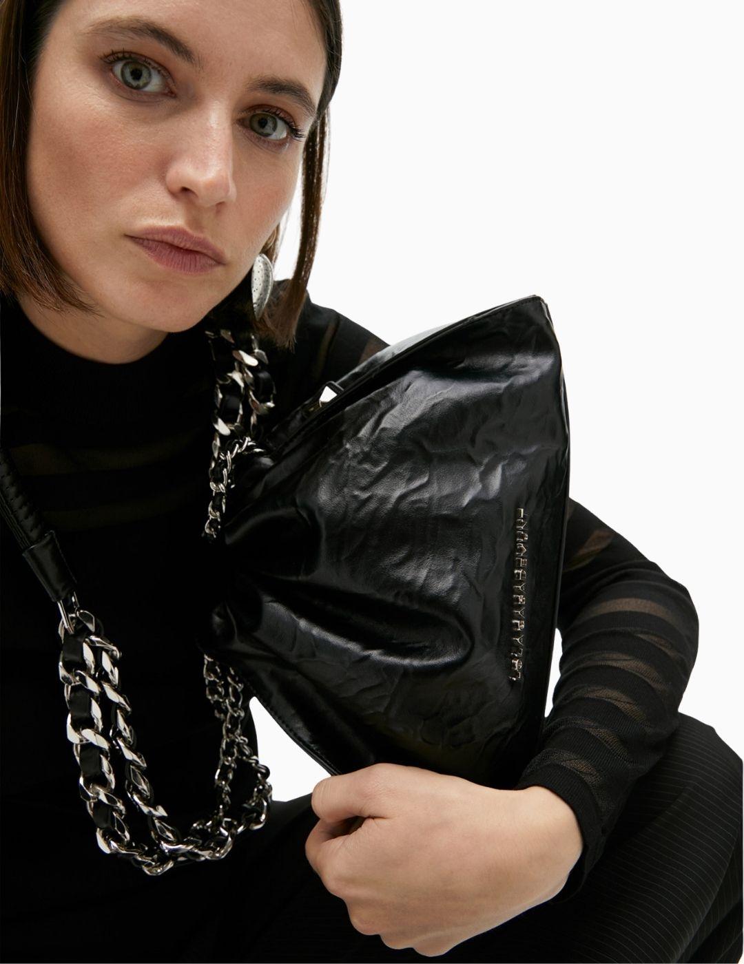 BOLSO LOLA CSDM MEDIANO EFECTO PIEL ARRUGADA NEGRO
