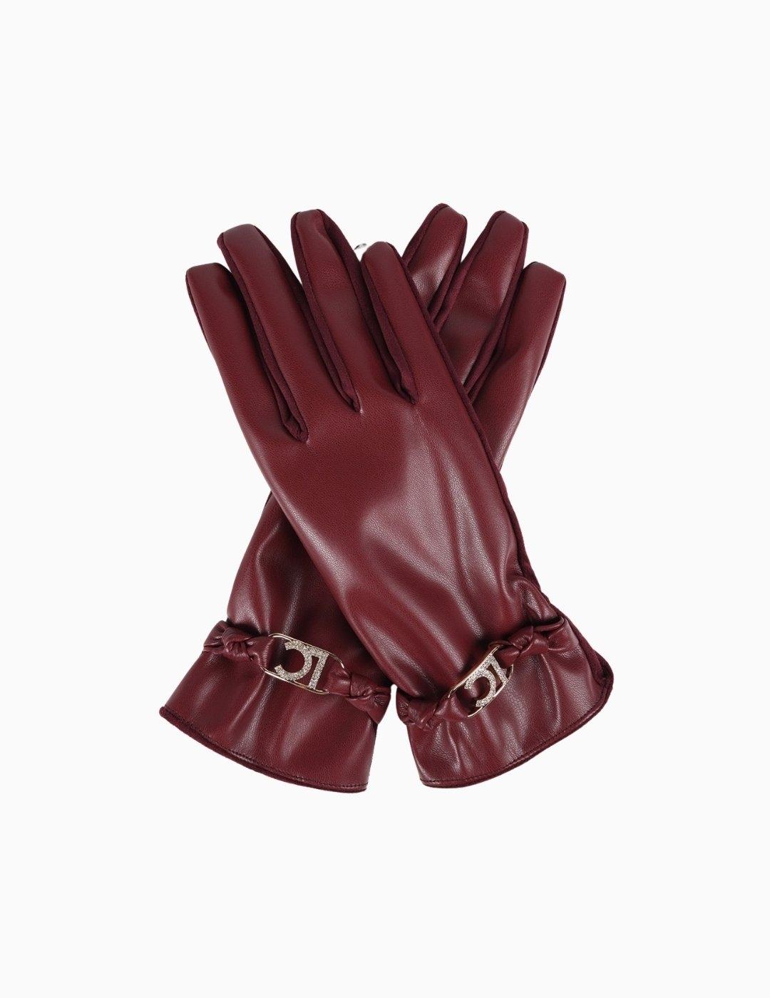 GUANTES LOLA CSDM EFECTO PIEL LOGO BURDEOS
