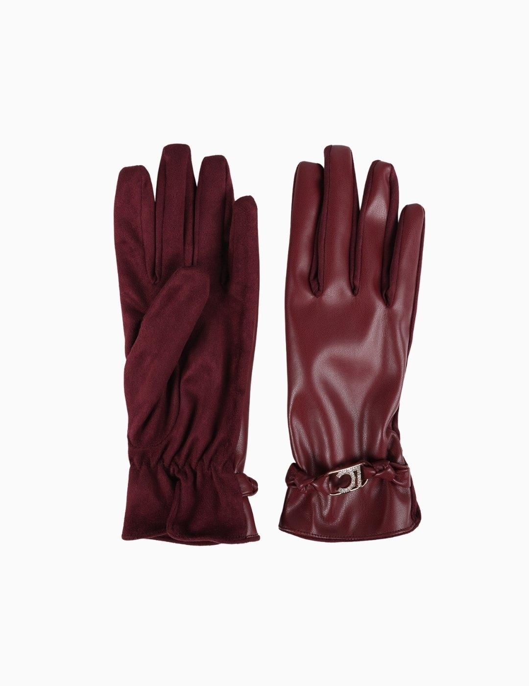 GUANTES LOLA CSDM EFECTO PIEL LOGO BURDEOS