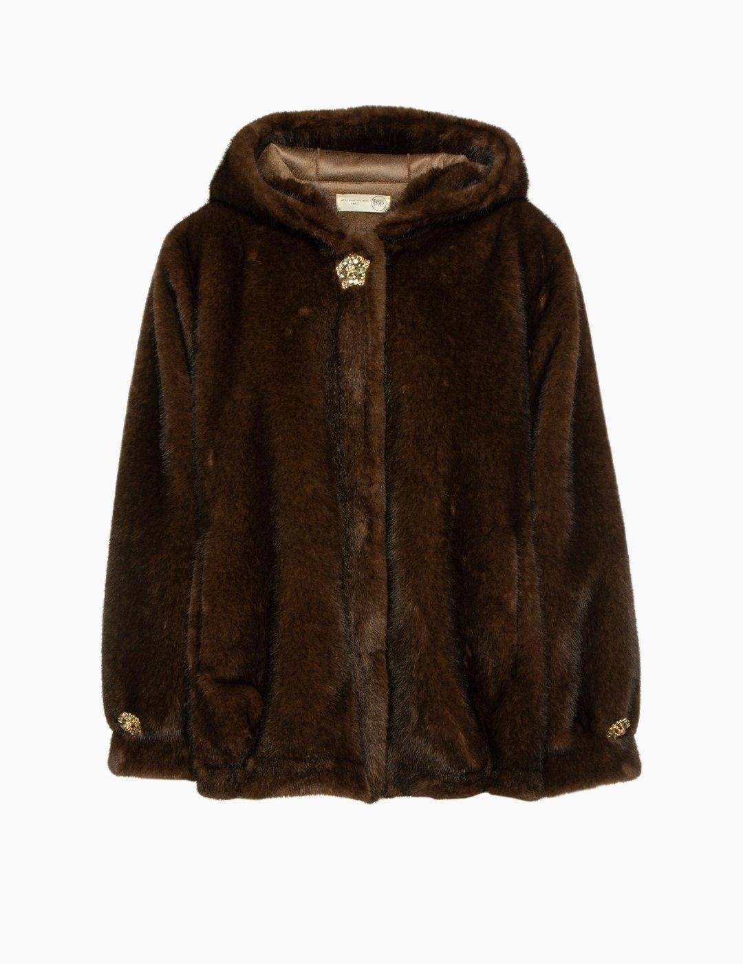 ABRIGO BSB DE PELO CON CAPUCHA MARRÓN