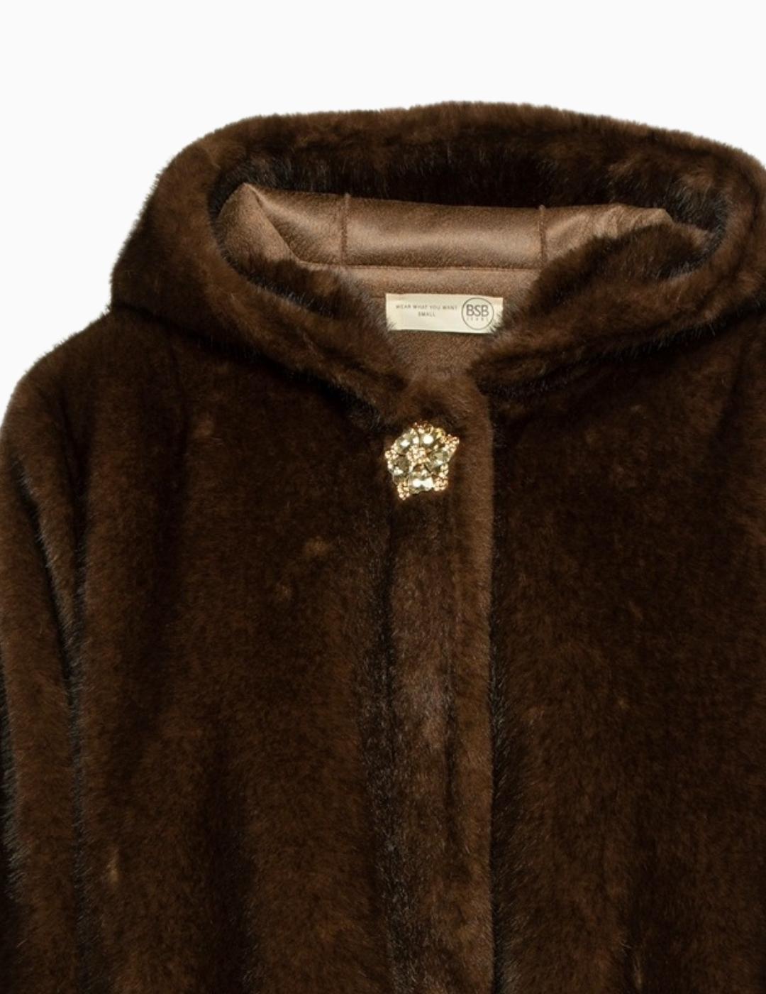 ABRIGO BSB DE PELO CON CAPUCHA MARRÓN