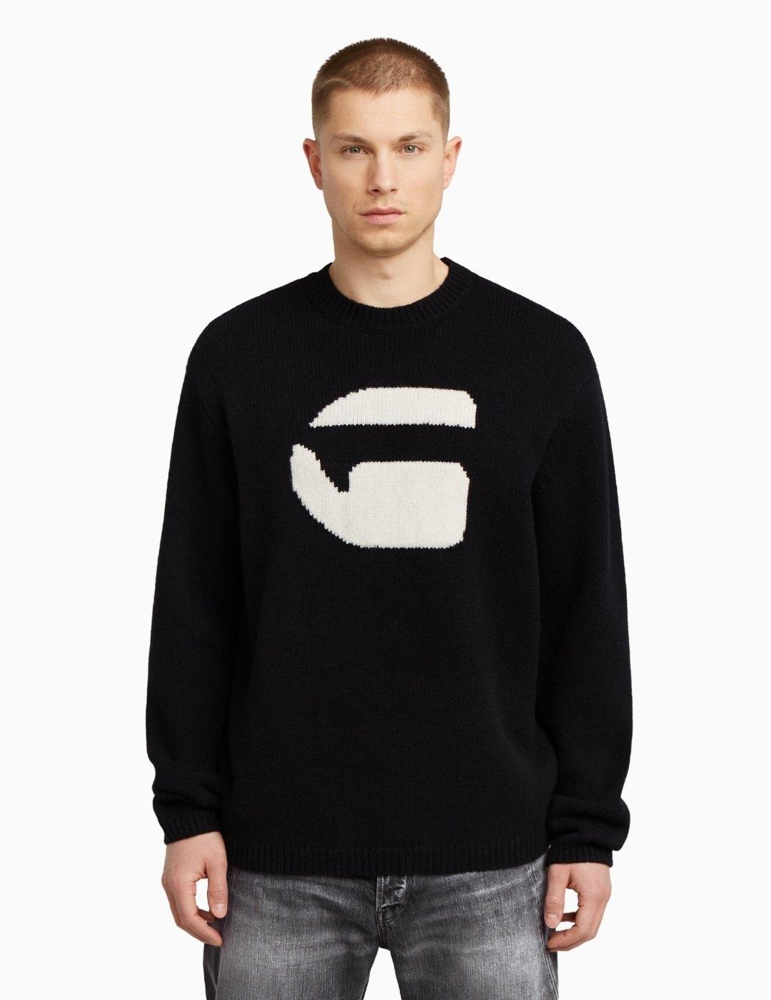 JERSEY G-STAR LOGO RELAXED KNIT NEGRO