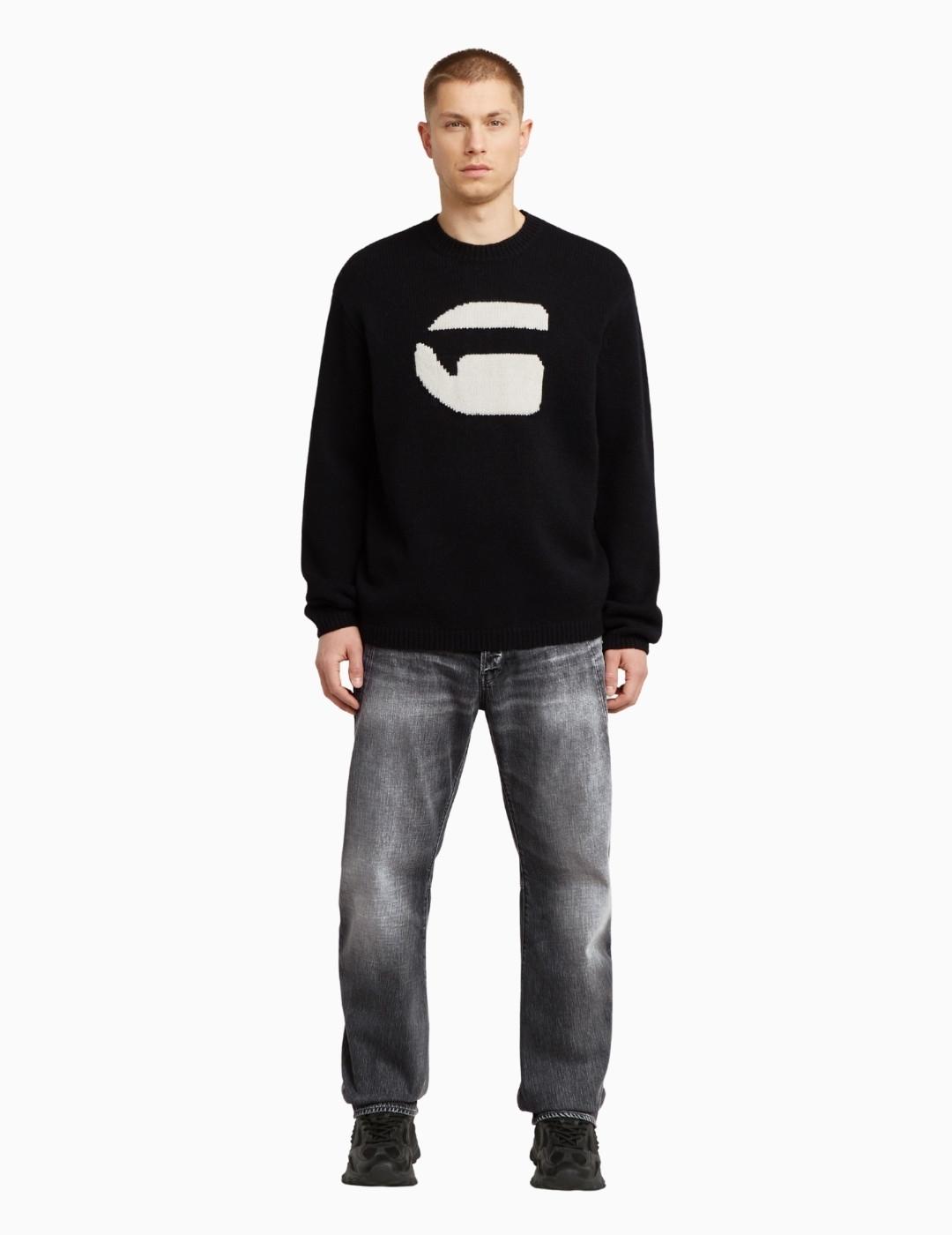 JERSEY G-STAR LOGO RELAXED KNIT NEGRO