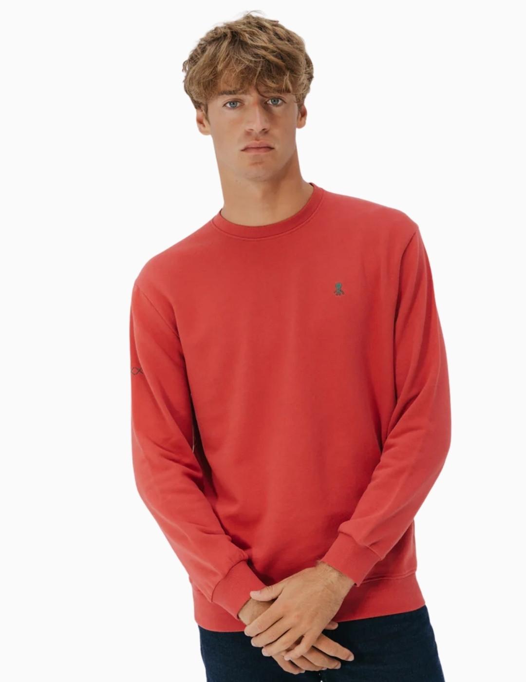 SUDADERA EL PULPO BORDADO CONTRASTE ROJO DELAVÉ