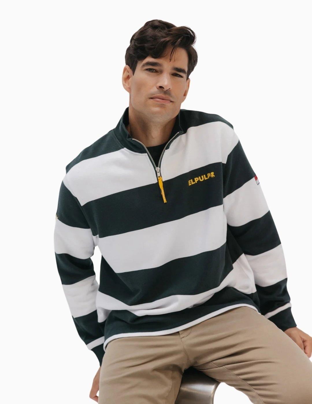 SUDADERA EL PULPO PERKINS LOGO RAYAS VERDE BOTELLA