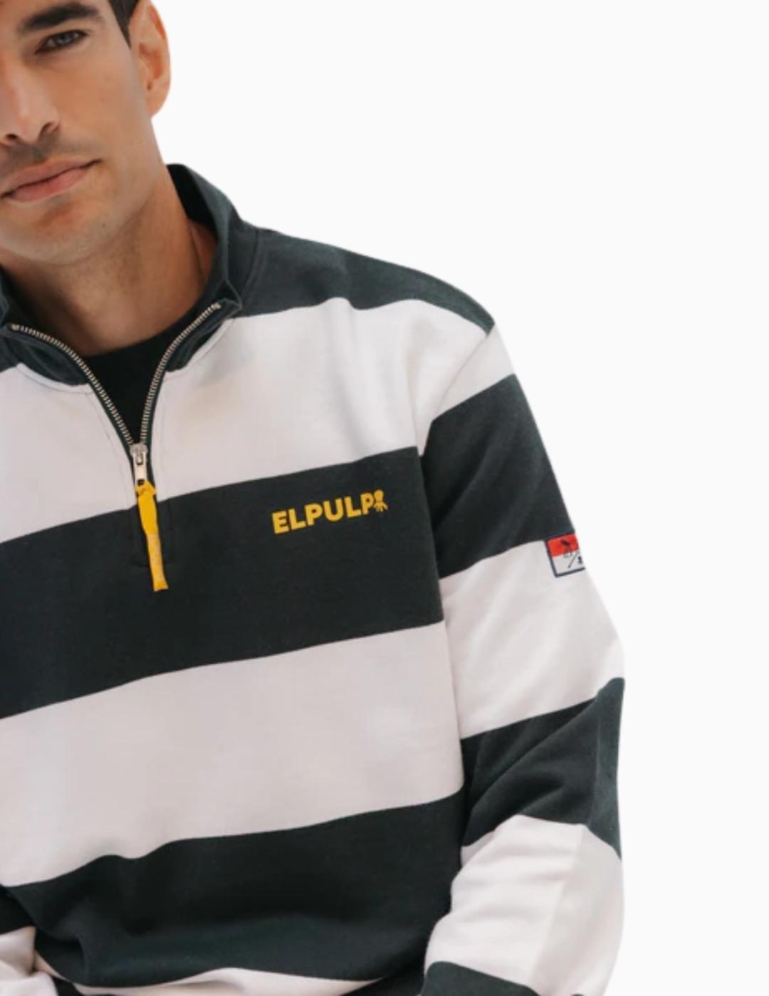 SUDADERA EL PULPO PERKINS LOGO RAYAS VERDE BOTELLA