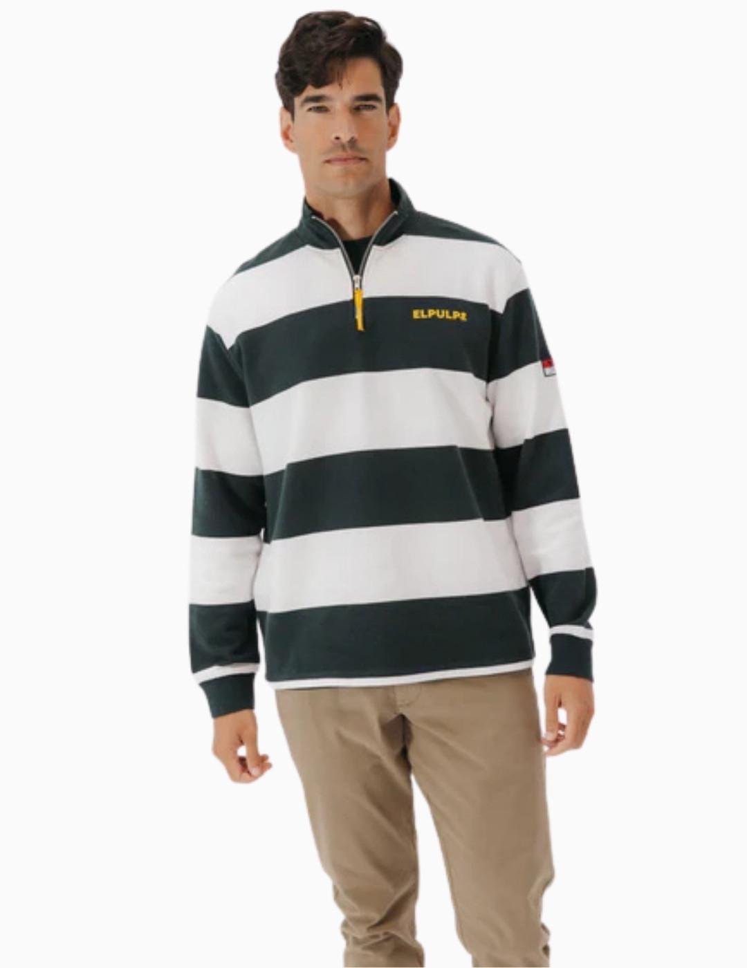 SUDADERA EL PULPO PERKINS LOGO RAYAS VERDE BOTELLA