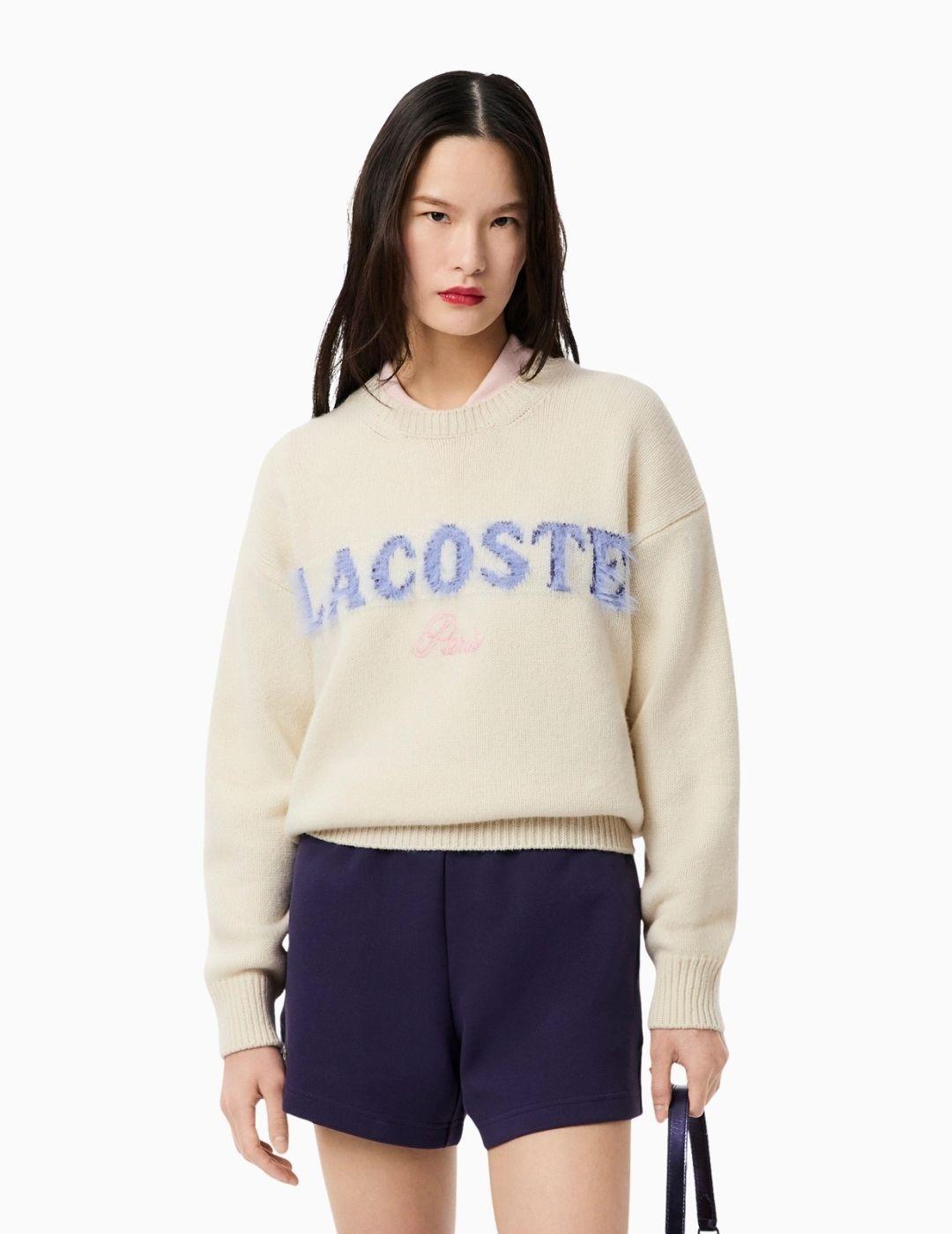 JERSEY LACOSTE LANA CARDADA CON LOGO