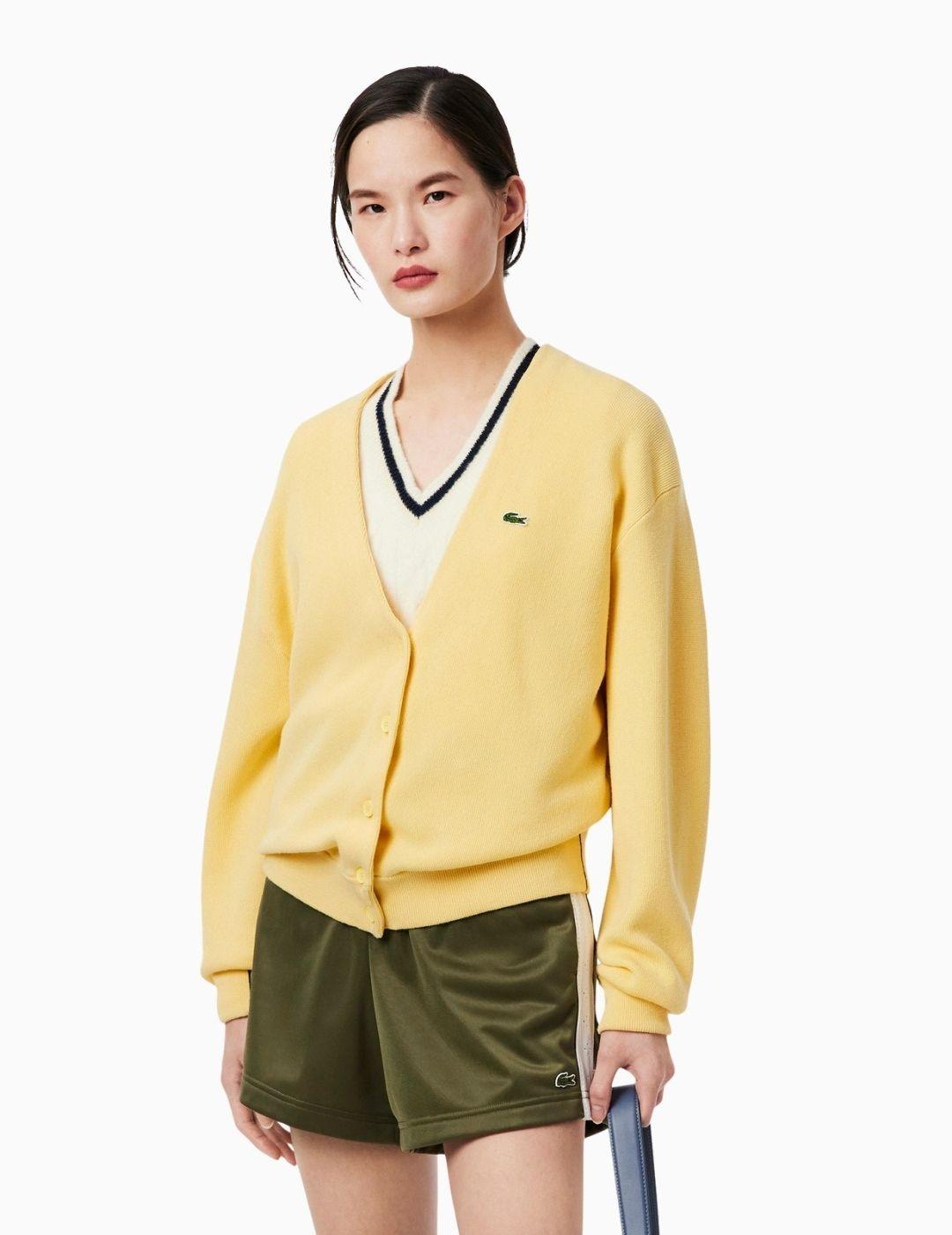 CÁRDIGAN LACOSTE PUNTO MUSGO CUELLO PICO