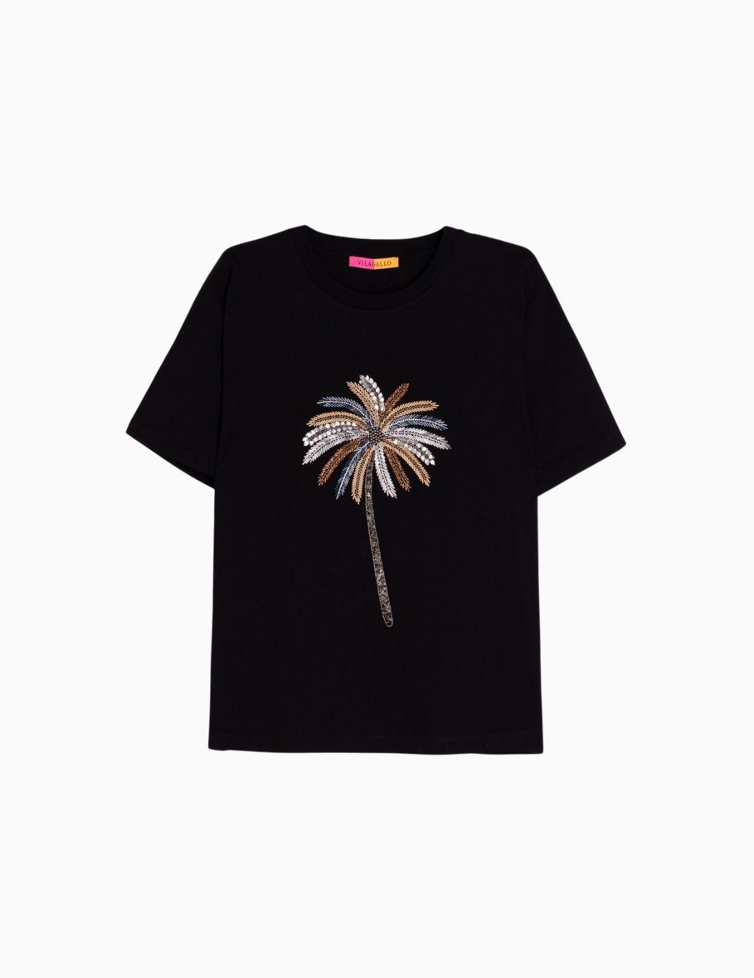 CAMISETA VILAGALLO NEGRA PALMERA BORDADA